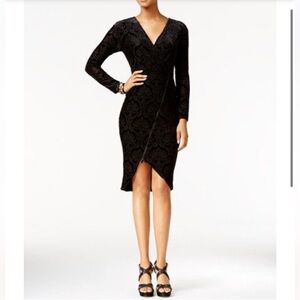 Rachel Roy Black Burnout Floral Long Sleeve Zipper Tulip Sheath Dress Size XL